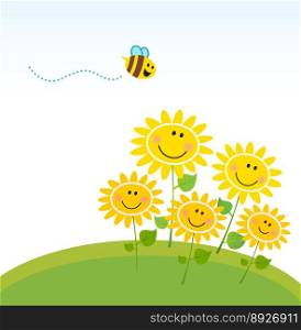 Cute honey bee with flowers vector image