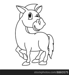 Cute horse cartoon coloring page illustration vector. For kids coloring book.
