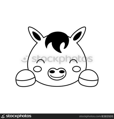 Cute horse head in Scandinavian style. Animal face for kids t-shirts, wear, nursery decoration, greeting cards, invitations, poster, house interior. Vector stock illustration
