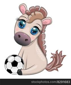 Cute horse with soccer ball. Child character, games for boy. Cute horse with soccer ball. Child character, games for boys