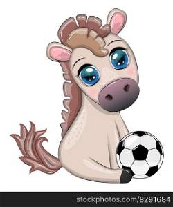 Cute horse with soccer ball. Child character, games for boy. Cute horse with soccer ball. Child character, games for boys