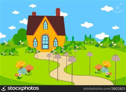 cute house bacground with mushroom