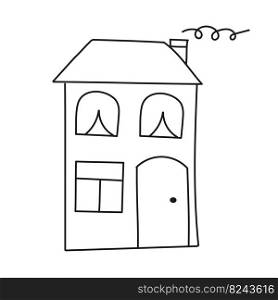 Cute house in style of doodle on white background. Vector isolated image for website or clipart design. Cute house in style of doodle on white background