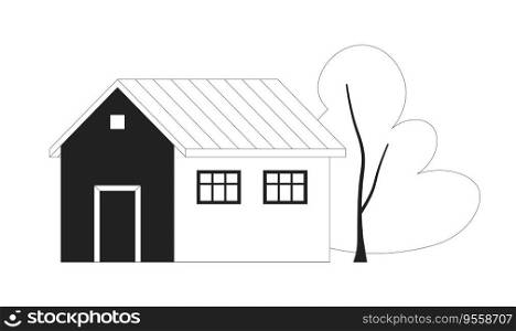 Cute house monochrome flat vector object. Town building with decorative tree. Editable black and white thin line icon. Simple cartoon clip art spot illustration for web graphic design. Cute house monochrome flat vector object