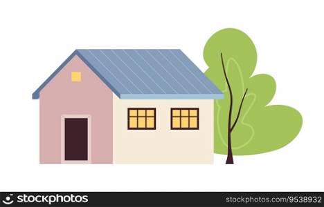 Cute house semi flat colour vector object. Town building with decorative tree. Editable cartoon clip art icon on white background. Simple spot illustration for web graphic design. Cute house semi flat colour vector object