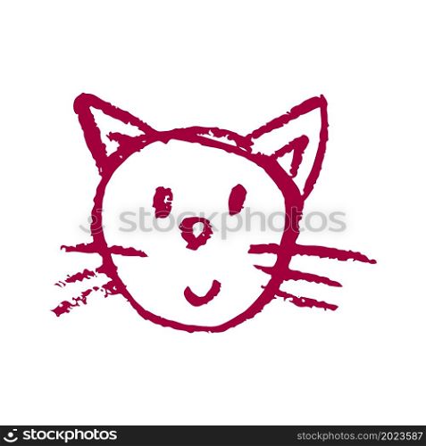 Cute icon in hand draw style. Cat. Drawing with wax crayons, children&rsquo;s creativity. Vector illustration. Sign. Icon in hand draw style. Drawing with wax crayons, children&rsquo;s creativity