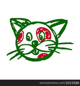 Cute icon in hand draw style. Cat. Drawing with wax crayons, children&rsquo;s creativity. Vector illustration. Icon in hand draw style. Drawing with wax crayons, children&rsquo;s creativity