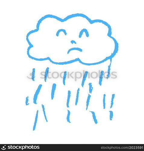 Cute icon in hand draw style. Cloud, rain. Drawing with wax crayons, children&rsquo;s creativity. Vector illustration. Sign, symbol, pin. Icon in hand draw style. Drawing with wax crayons, children&rsquo;s creativity