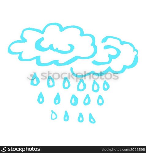 Cute icon in hand draw style. Cloud, rain. Drawing with wax crayons, children&rsquo;s creativity. Vector. Icon in hand draw style. Drawing with wax crayons, children&rsquo;s creativity