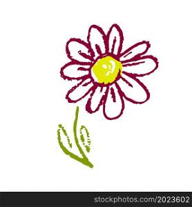 Cute icon in hand draw style. Flower. Drawing with wax crayons, children&rsquo;s creativity. Vector illustration. Sign, symbol, pin, sticker. Icon in hand draw style. Drawing with wax crayons, children&rsquo;s creativity