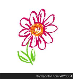 Cute icon in hand draw style. Flower. Drawing with wax crayons, children&rsquo;s creativity. Vector illustration. Sign, symbol. Icon in hand draw style. Drawing with wax crayons, children&rsquo;s creativity