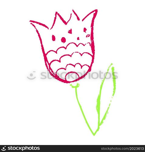 Cute icon in hand draw style. Flower. Vector. Drawing with wax crayons, children&rsquo;s creativity. Icon in hand draw style. Drawing with wax crayons, children&rsquo;s creativity