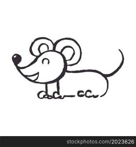 Cute icon in hand draw style. Mouse. Drawing with wax crayons, children&rsquo;s creativity. Vector. Icon in hand draw style. Drawing with wax crayons, children&rsquo;s creativity