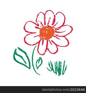 Cute icon in hand draw style. Vector illustration. Flower. Drawing with wax crayons, children&rsquo;s creativity. Sign, symbol, pin, sticker. Icon in hand draw style. Drawing with wax crayons, children&rsquo;s creativity