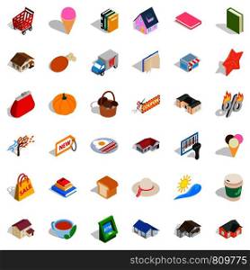 Cute icons set. Isometric style of 36 cute vector icons for web isolated on white background. Cute icons set, isometric style