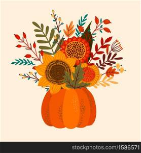 Cute illustration with autumn bouquet. Vector template for card, poster, flyer, cover and other use. Trendy retro style.. Cute illustration with autumn bouquet. Vector template for card, poster, flyer, cover and other use.