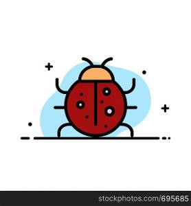 Cute, Insect, Ladybug, Nature, Spring Business Flat Line Filled Icon Vector Banner Template