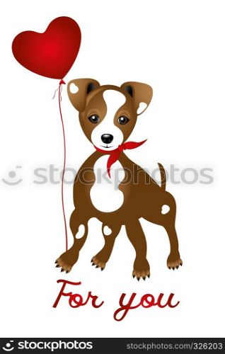 Cute Jack Russell with heart balloon and words - for you