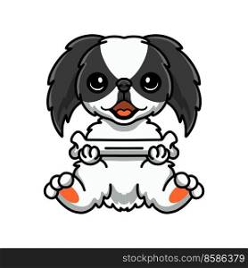Cute japanese chin dog cartoon holding a bone