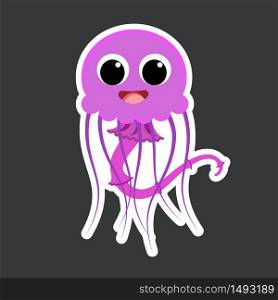 cute jellyfish sticker template in flat vector style