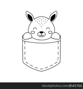 Cute kangaroo sitting in pocket. Animal face in Scandinavian style for kids t-shirts, wear, nursery decoration, greeting cards, invitations, poster, house interior. Vector stock illustration