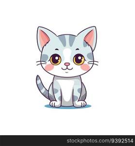 Cute Kawaii Cat Clipart on White Background