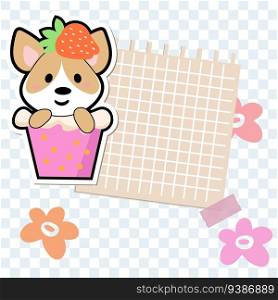 Cute kawaii notes. To do list. Little corgy dog sticker. Beautiful planner for school. Flat vector set.