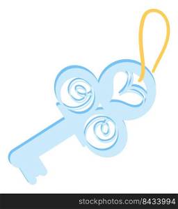 Cute key on string. Magic decorative secret symbol isolated on white background. Cute key on string. Magic decorative secret symbol