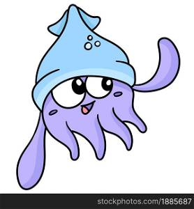 cute kid squid laugh, doodle icon image. cartoon caharacter cute doodle draw
