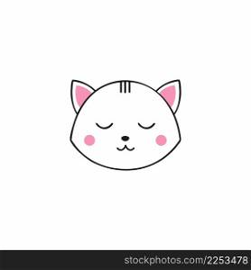 Cute kitten face with closed eyes. Vector personad for children. Cartoon character in Japanese style.