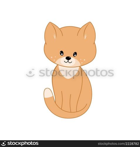 Cute kitten isolated on white background. Children’s bright cat illustration for postcards, covers, cards with animals and Pets. Vector cartoon flat illustration