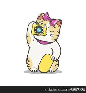 Cute kitten makes photo. Cute kitten makes photo. Vector cartoon character cat photographer