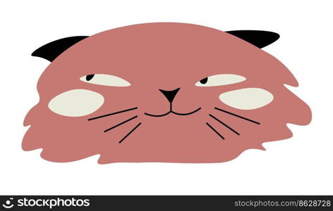 Cute kitten muzzle with long whiskers, isolated portrait of kitty looking aside. Curious snout of domestic pet, cartoon character. Funny personage with fluffy furry coat. Vector in flat style. Funny cat with curious muzzle, portrait of kitten