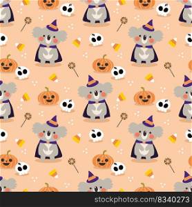 Cute Koala and Halloween Pumpkin Seamless Pattern