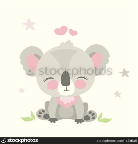 Cute koala bear,wild animal isolated,flat vector illustration. Cute koala bear,