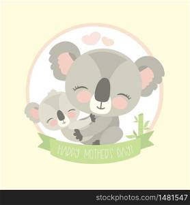 Cute koala bear with child,wild animal isolated,happy mother day banner,flat vector illustration. Cute koala bear with child,wild animal isolated,happy mother day