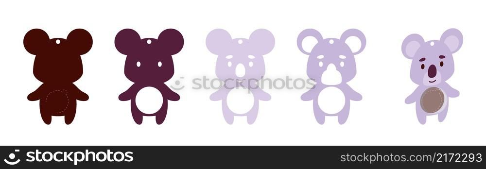 Cute koala candy ornament. Layered paper decoration treat holder for dome. Hanger for sweets, candy for birthday, baby shower, halloween, christmas. Print, cut out, glue. Vector stock illustration