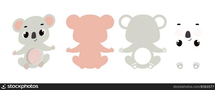 Cute koala candy ornament. Layered paper decoration treat holder for dome. Hanger for sweets, candy for birthday, baby shower, halloween, christmas. Print, cut out, glue. Vector illustration.