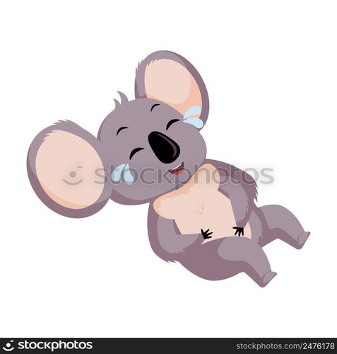 Cute Koala laughing isolated on white background. Cartoon character happy. Design of funny animals sticker for showing emotion. Vector illustration. Cute Koala laughing isolated on white background. Cartoon character happy.