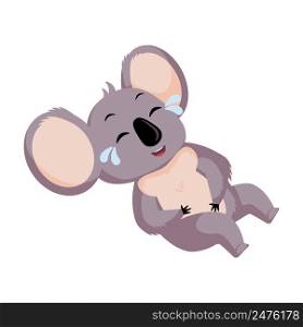 Cute Koala laughing isolated on white background. Cartoon character happy. Design of funny animals sticker for showing emotion. Vector illustration. Cute Koala laughing isolated on white background. Cartoon character happy.