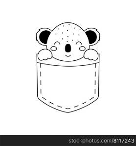 Cute koala sitting in pocket. Animal face in Scandinavian style for kids t-shirts, wear, nursery decoration, greeting cards, invitations, poster, house interior. Vector stock illustration