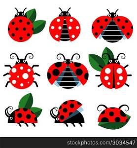 Cute ladybug vector. Ladybug icons. Cute ladybugs funny insect vector on white