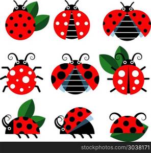 Cute ladybug vector. Ladybug icons. Cute ladybugs funny insect vector on white