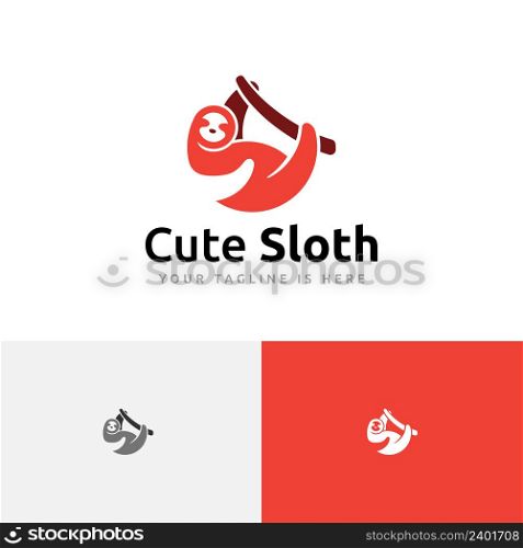 Cute Lazy Sloth Hanging Tree Branch Nature Logo