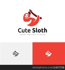 Cute Lazy Sloth Hanging Tree Branch Nature Logo