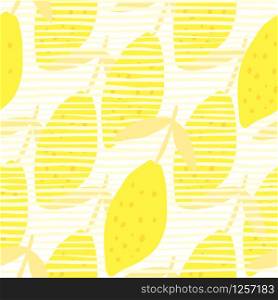 Cute lemon with leaves seamless pattern. Hand drawn citrus fruits. Design for fabric, textile print, wrapping paper, kitchen textiles. Modern design.Vector illustration. Cute lemon with leaves seamless pattern. Hand drawn citrus fruits.