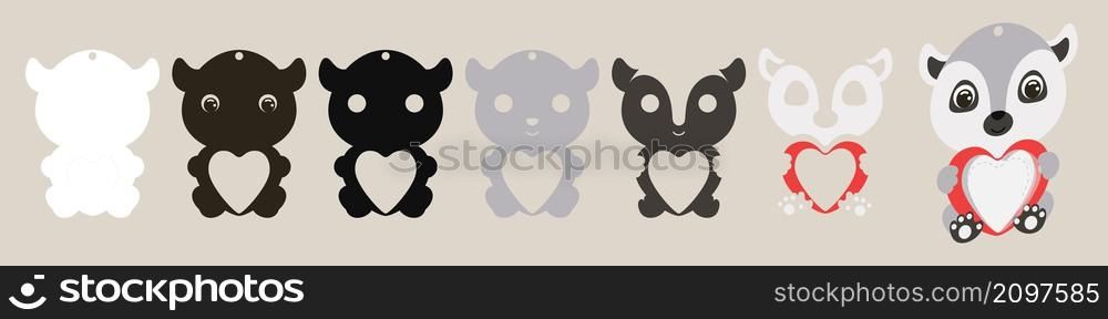 Cute lemur candy ornament. Layered paper decoration treat holder for dome. Hanger for sweets, candy for birthday, baby shower, valentine days. Print, cut out, glue. Vector stock illustration