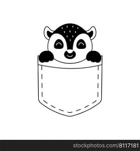 Cute lemur sitting in pocket. Animal face in Scandinavian style for kids t-shirts, wear, nursery decoration, greeting cards, invitations, poster, house interior. Vector stock illustration