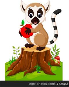 Cute lemur standing on tree stump