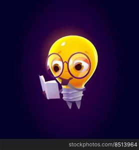 Cute light bulb character read book